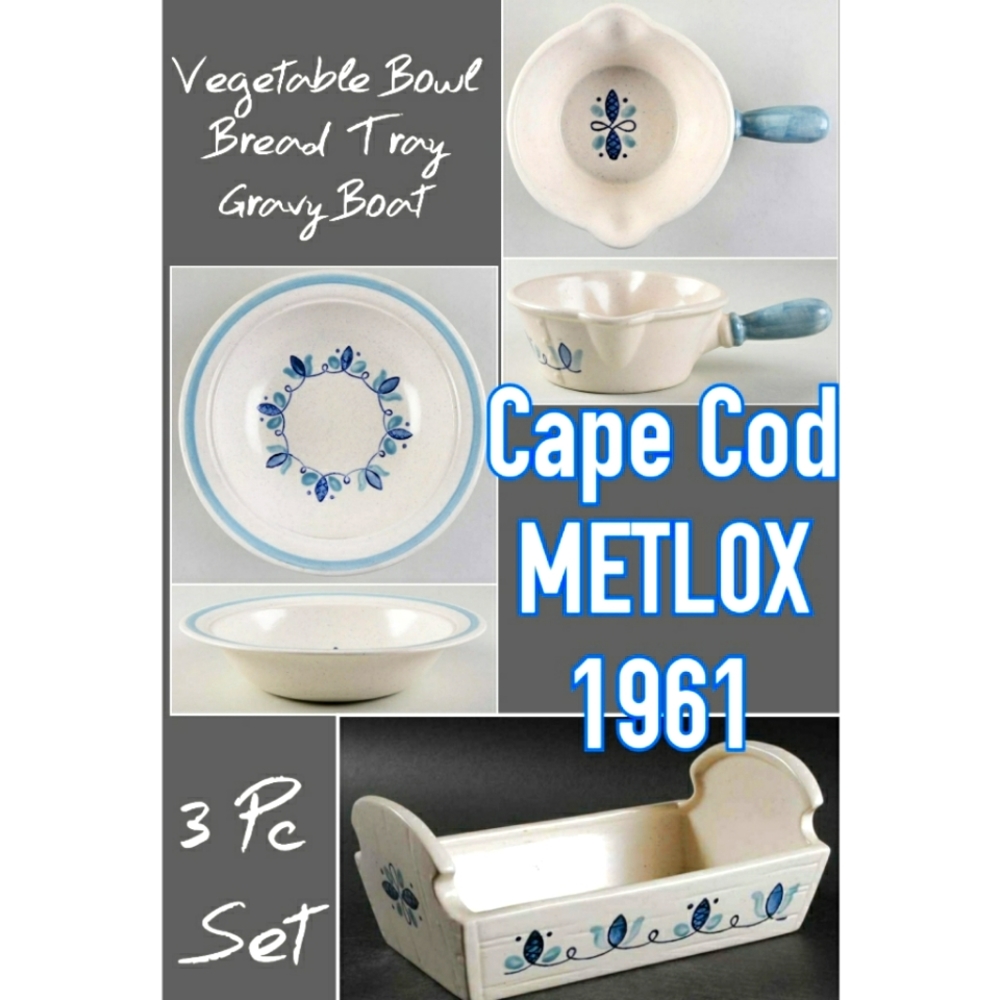 1961 Cape Cod METLOX Poppytrail Vernon Set: Veggie Bowl, Bread Tray, Gravy Boat